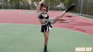 Cheerleader girl is fucking on the street and swallows cum