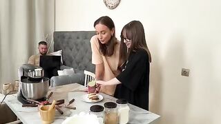Two girls decided to have a rest cooking syrniki and got fucked hard
