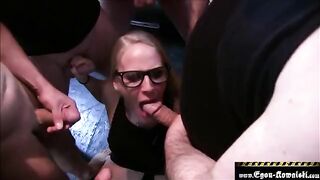 Bukkake with an amateur couple getting cum on their faces