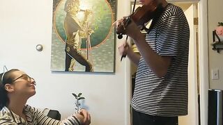 The couple tried to practice violin but ended up making love