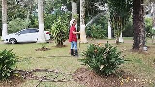 The gardener has sex with two horny friends who are trying to seduce him