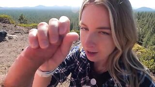 A girl is risking herself on top of the mountain for sex