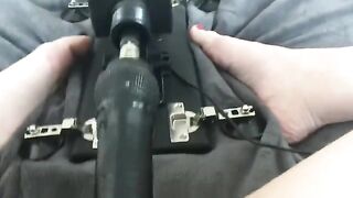 A woman gets her pussy railed by a machine until she cums hard