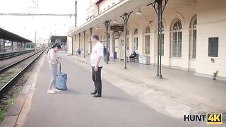 Hunter meets cute girl at the train station and offers money for sex