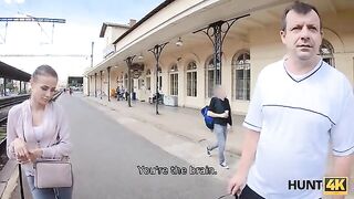 Hunter meets cute girl at the train station and offers money for sex