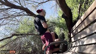 Busty girl almost caught giving a blowjob by the lake in this exclusive, homemade video