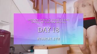 Stepmom got stuck on the stairs and her stepson finished by mistake