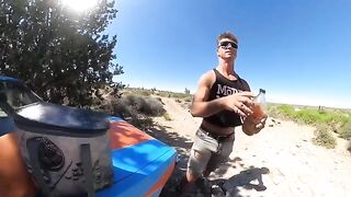 A couple has sex right on the car hood at a hot spring