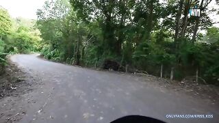 A sexy girl has her first motorcycle ride with a stranger in the jungle
