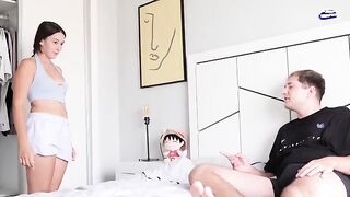 Stepsister caught her stepbrother jerking off in the closet