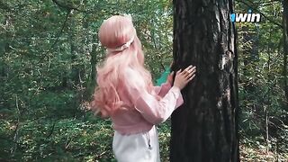 A young girl got lost in the forest and met a forester