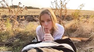A beautiful Russian blonde gets fucked in the forest and receives a cumshot on her face