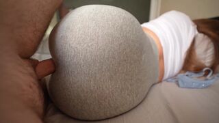 Pervert guy masturbating caught by stepsis wearing only yoga pants
