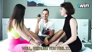 Hot lesbian challenge with sensual kiss for real couples