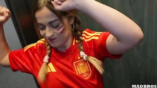 A Spanish supporter with a big ass was fucked in anal and DP in the parking lot