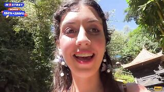 Public blowjob and cum walk by waterfall