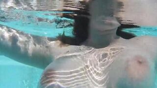 Babe masturbates with dildo in the swimming pool