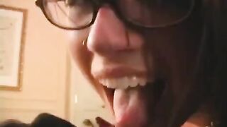 The fool is happy in glasses, he got a blowjob