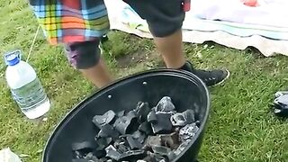 Two Russian students have sex on the nature with two negros