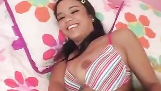 A cute brunette girl has sex with a man with a big dick