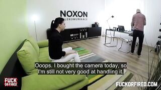 Cute girl fucked on the table by a casting agent in a naughty scene