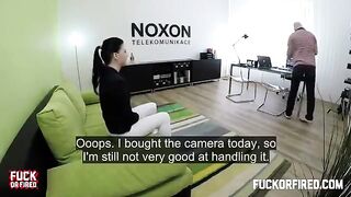 Cute girl fucked on the table by a casting agent in a naughty scene