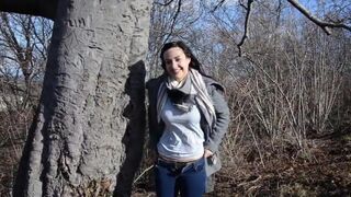 A girl made a blowjob for a stranger in the forest, deep inside