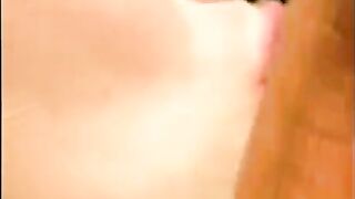 A man made a cumshot on the face of his girlfriend near the pool
