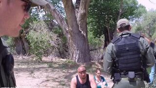 The old grandma fucks with a soldier in the pickup