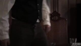 A hot blonde chick with big boobs got banged in the bedroom