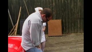 A sexy nurse has an adventure in the car and gets wild
