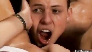 Came in the mouth Bukakke, a man with a huge dick