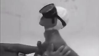 The aqua technician was giving a blowjob to the diver