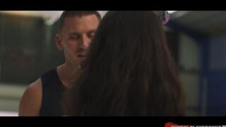 Fan fucks with a hockey player at the stadium