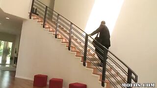 A hot brunette woman fucks with a black man who has a huge cock