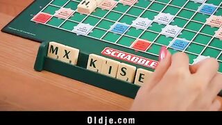 A blonde bares her ass to a shy peasant in the kitchen
