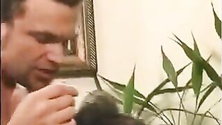A 40-year-old man plays a joke on a girl by touching her nipples