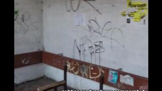 A couple has sex right at the bus stop after meeting there