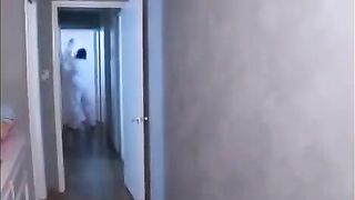 The sexy brunette has sex with a huge penis of a monster, including blowjob