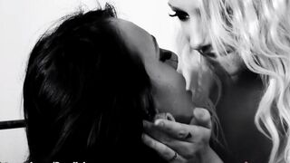 Two girls fuck each other with dildo on the bed