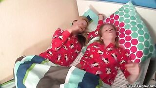 Two sisters share a member during masturbation