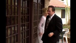 A sexy bride gets fucked by her husband's friend in a daring act