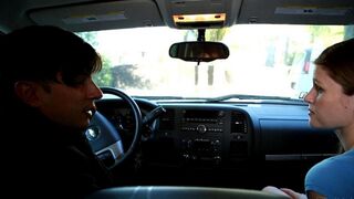 The beautiful girl gave a blowjob to her friend in his car