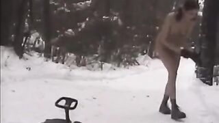 The snowball fight turns into a naked game for the girls in the street