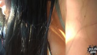 Beautiful girl makes a blowjob in the car