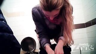 A girl pees in the mall, but there's a camera in the toilet - don't peek!
