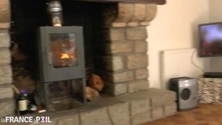 Hot French girl wearing stockings and a condom penis