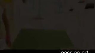A young brunette wants to have sex while listening to music