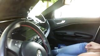 Blonde beauty gave a blowjob to her friend in his car