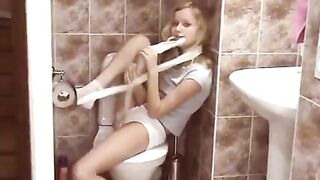 Public toilet surprise with a young beauty